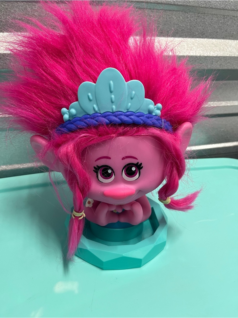Trolls Pink Styling Head with Teal Tiara and Base